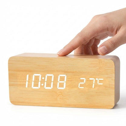 Wooden Digital Alarm Clock With Sound Control & Digital Display