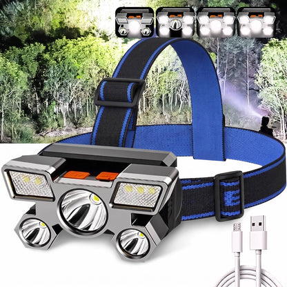 Rechargeable Headlamp, 5 LED Headlight with Portable Working Light for Fishing, Camping & Travel