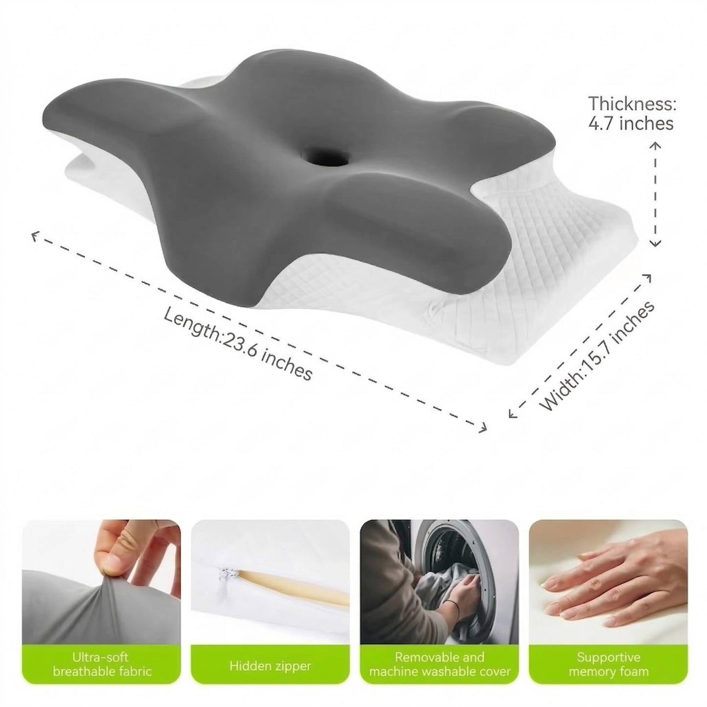Cervical Memory Foam Neck Pillow, Ergonomic Cooling Support for Side & Back Sleepers with Adjustable Ice Silk Case