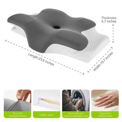 Cervical Memory Foam Neck Pillow, Ergonomic Cooling Support for Side & Back Sleepers with Adjustable Ice Silk Case