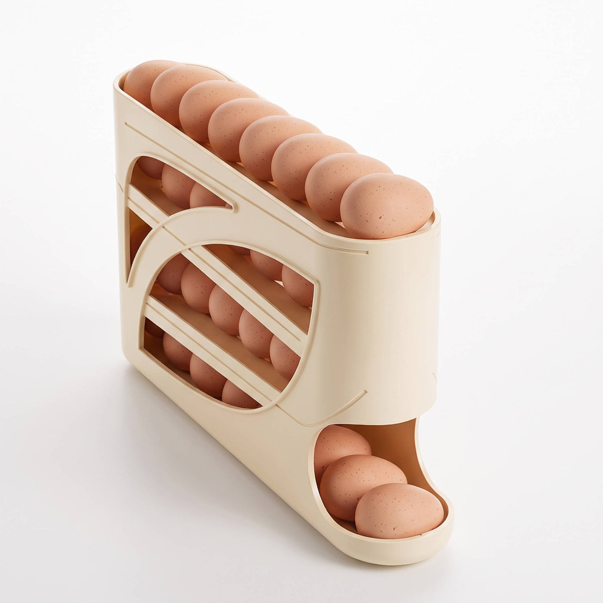 Large Capacity Egg Organizer, Stackable Rolling Storage Tray for Refrigerator, Kitchen Fridge Side Door Space Saving Rack