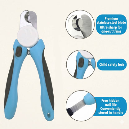 Pet Nail Clippers for Dogs & Cats – Stainless Steel Blades with Safety Guard, Non-Slip Handle & Built-In Nail File