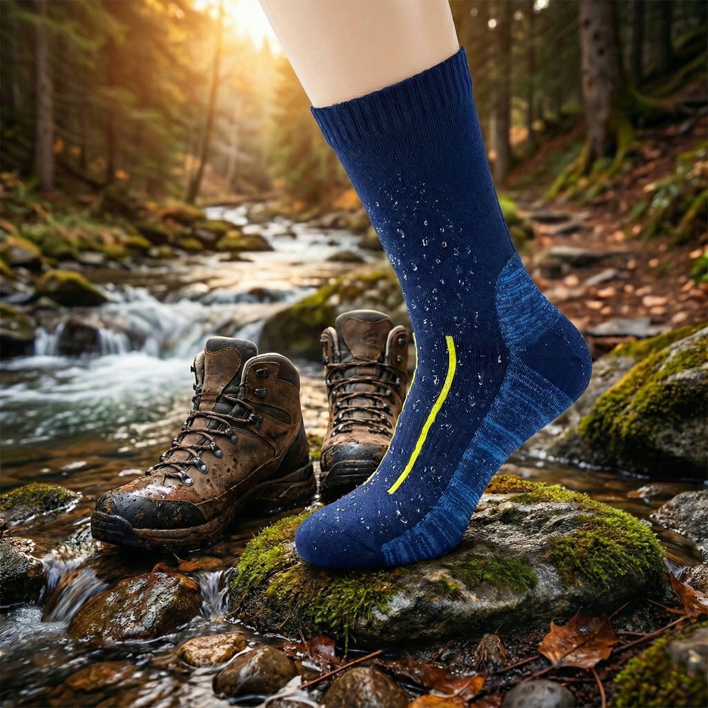 Waterproof Socks, Breathable Hiking Wading Outdoor Crew Socks, Warm Unisex