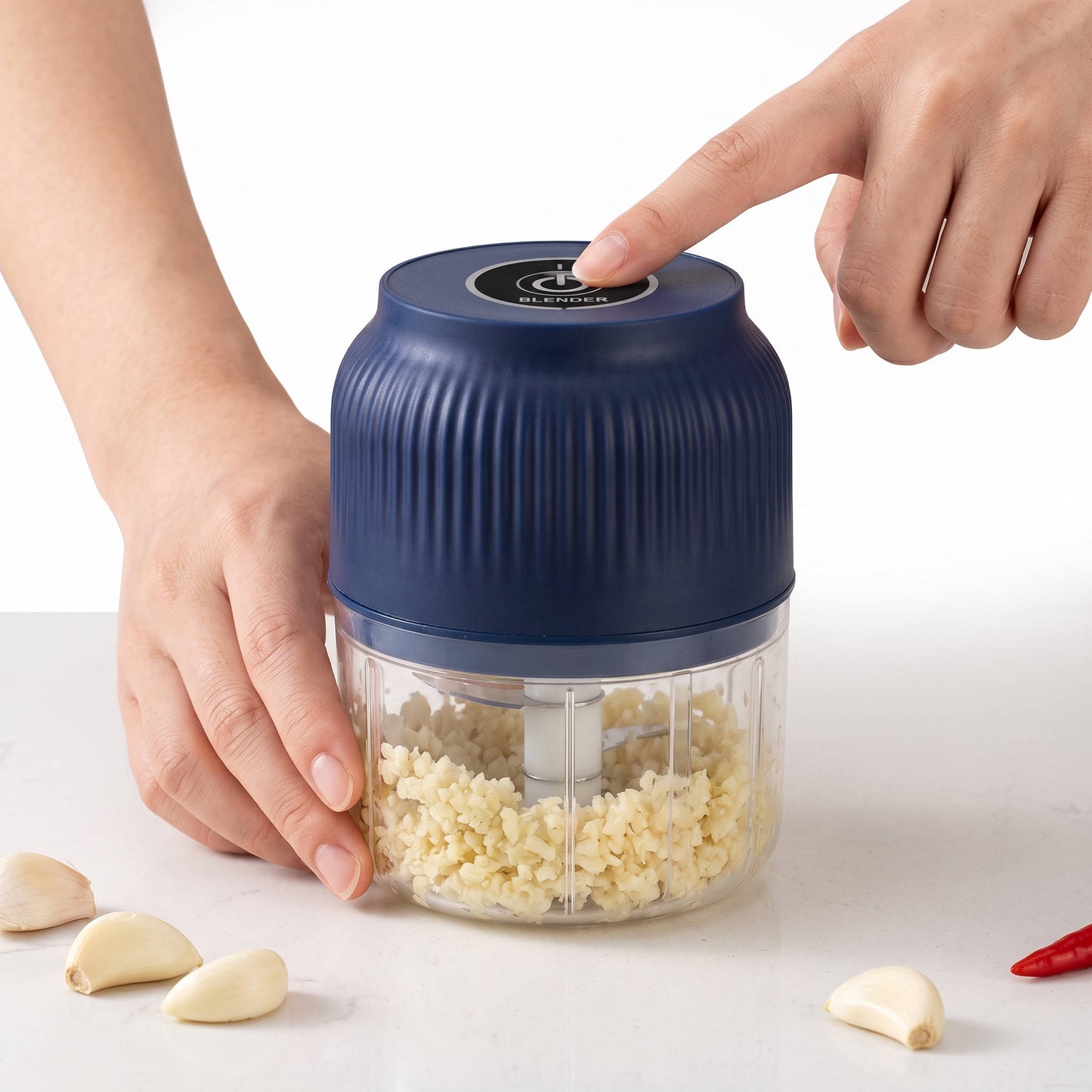 Electric Garlic Chopper, 300ML Portable Food Processor with 4 Sharp Blades, Cordless Vegetable Onion Meat Grinder