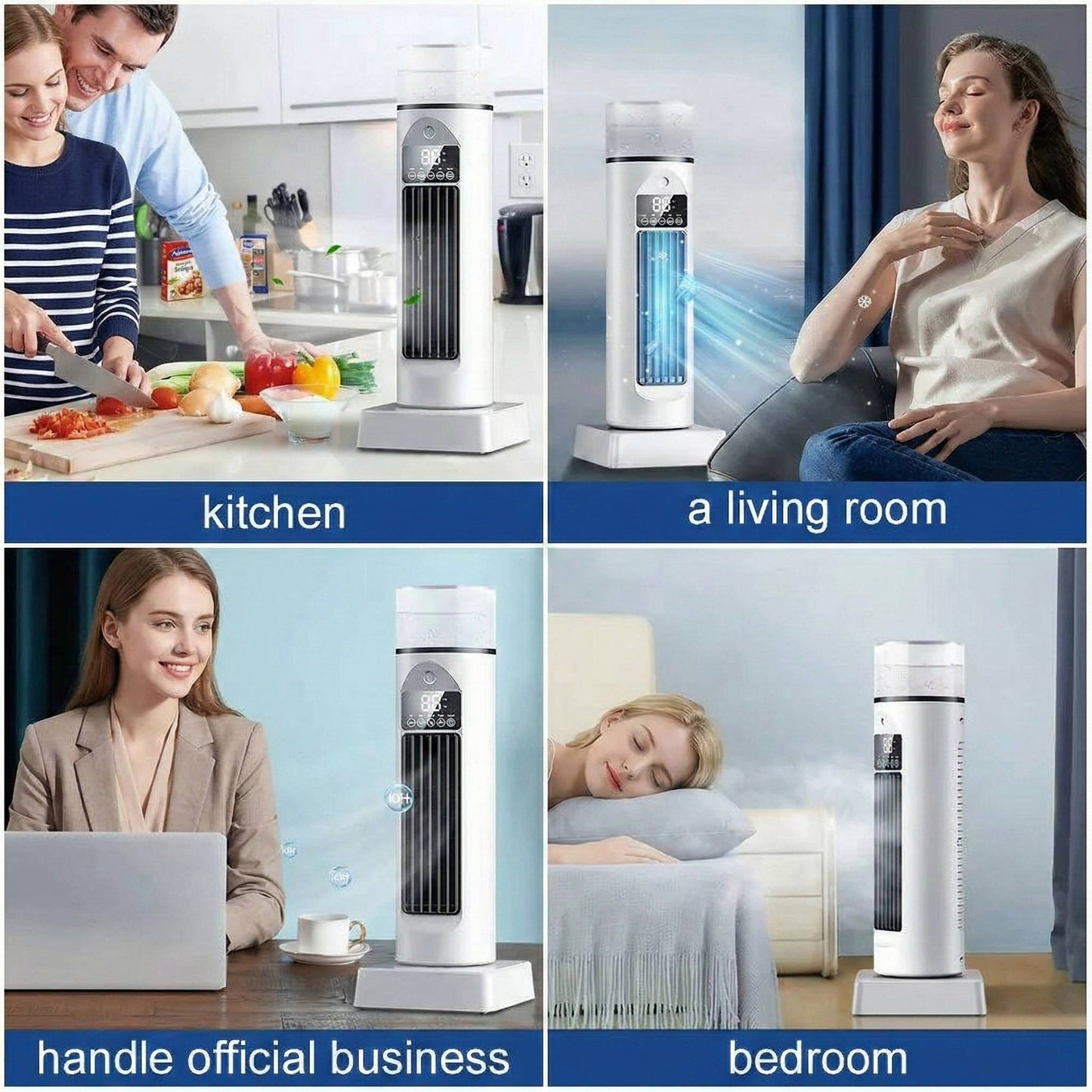 Portable AC Unit Air Conditioner for Home & Office, Bladeless Air Cooler Tower Fan with Water Tank & Smart Remote, 6 Speed