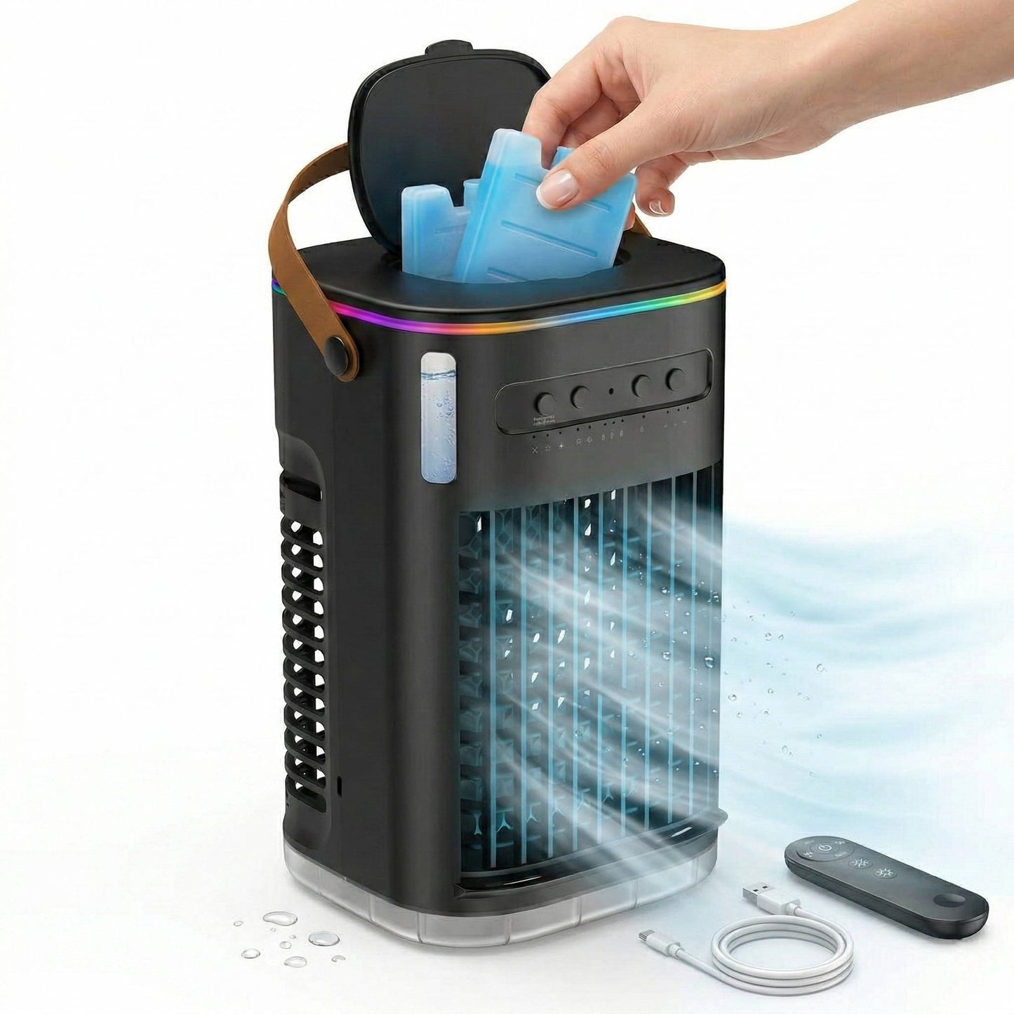 Air Conditioner Portable Ac Unit, Evaporative Air Cooler with 1.2L Water Tank, Personal Air Cooler with Remote