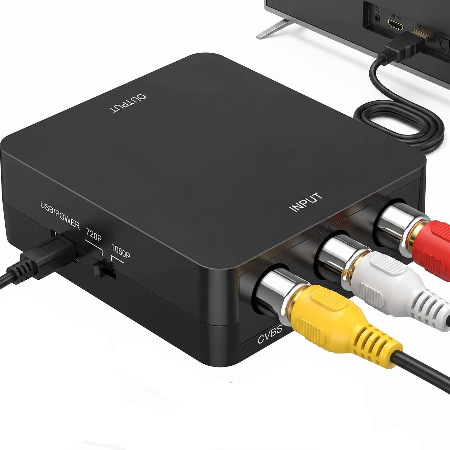 RCA to HDMI Converter, AV to HDMI Adapter 1080P, Composite CVBS Audio Video Converter for TV