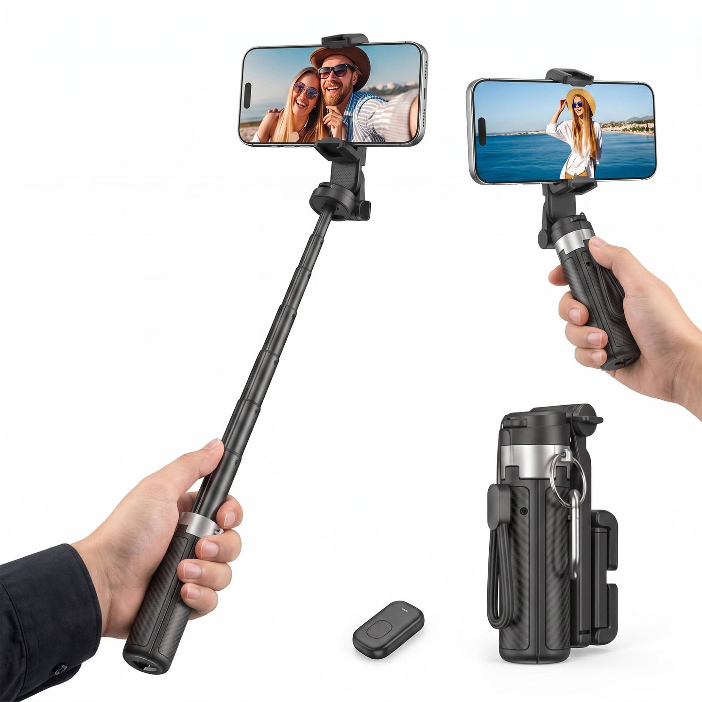 4 in 1 Selfie Stick, 360° Rotating Phone Holder with Wireless Bluetooth Remote, 25 Inch Extendable Tripod