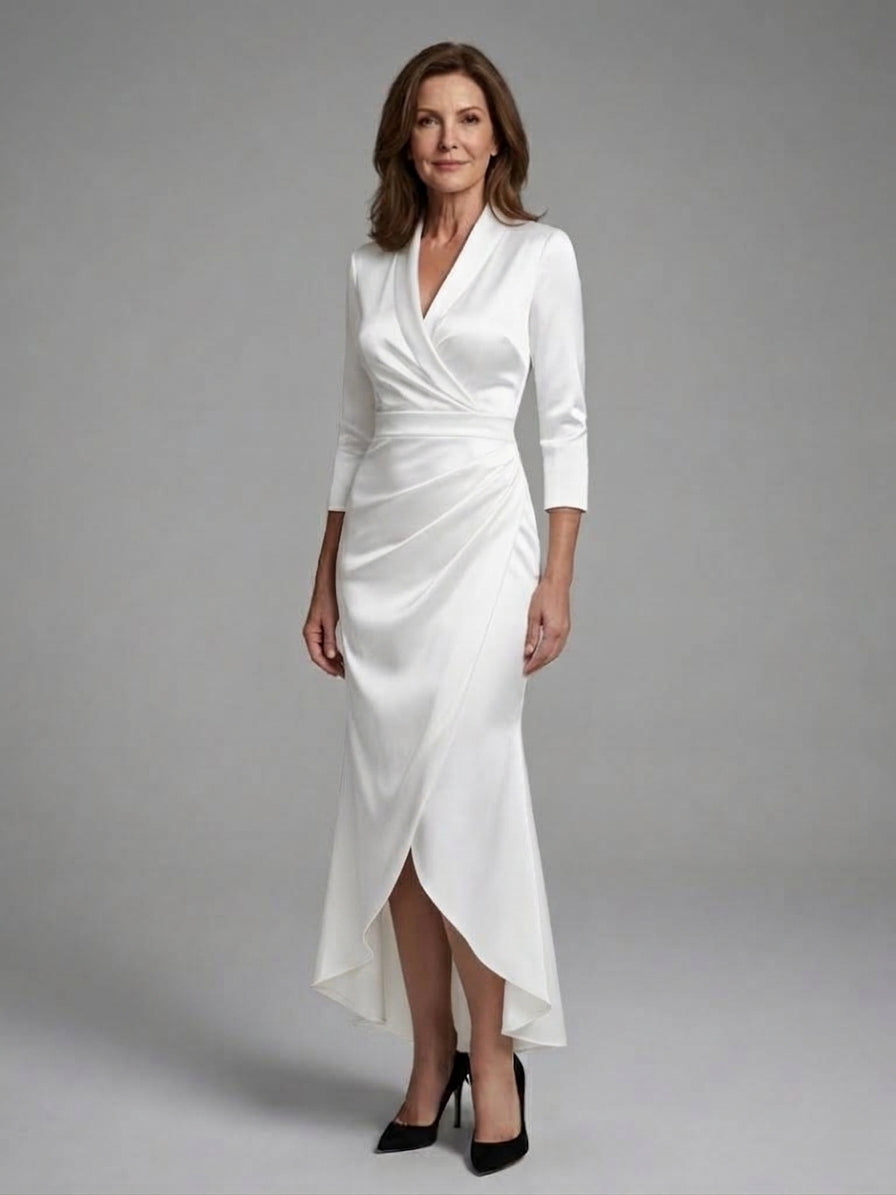 Long Sleeve Midi Dress with Figure Skimming Cut and Fluid Drape