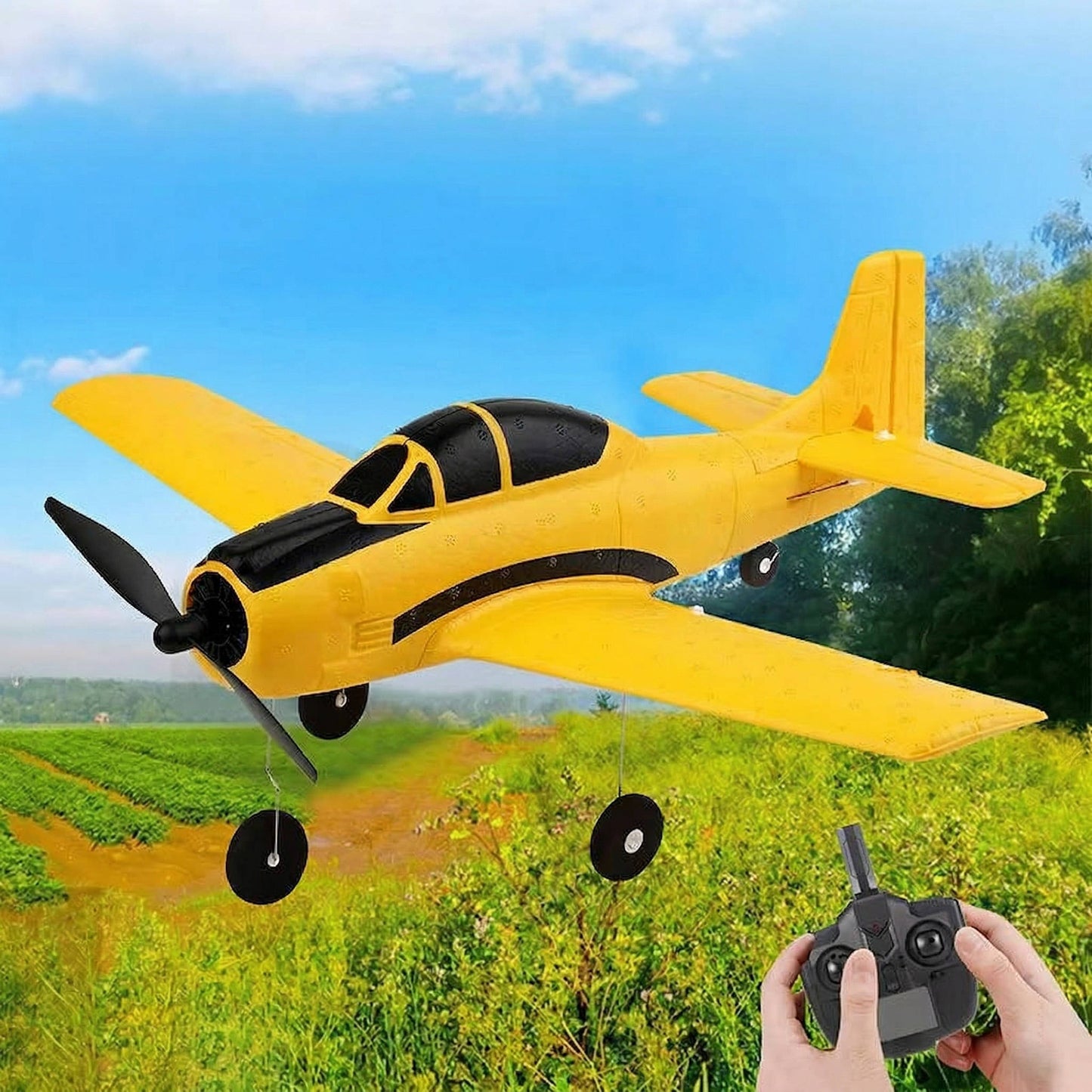 RC Plane 4 Channel 2.4GHz, Easy Fly Trainer with Gyro Stabilizer, 2 Batteries for Beginners & Kids
