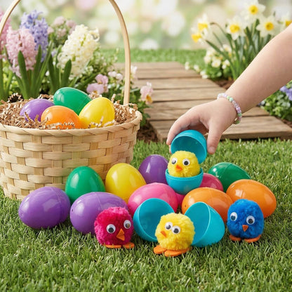 Plastic Easter Eggs with Chick Toys 24 Pc, Cute Chick Filled Easter Eggs for Kids Egg Hunt