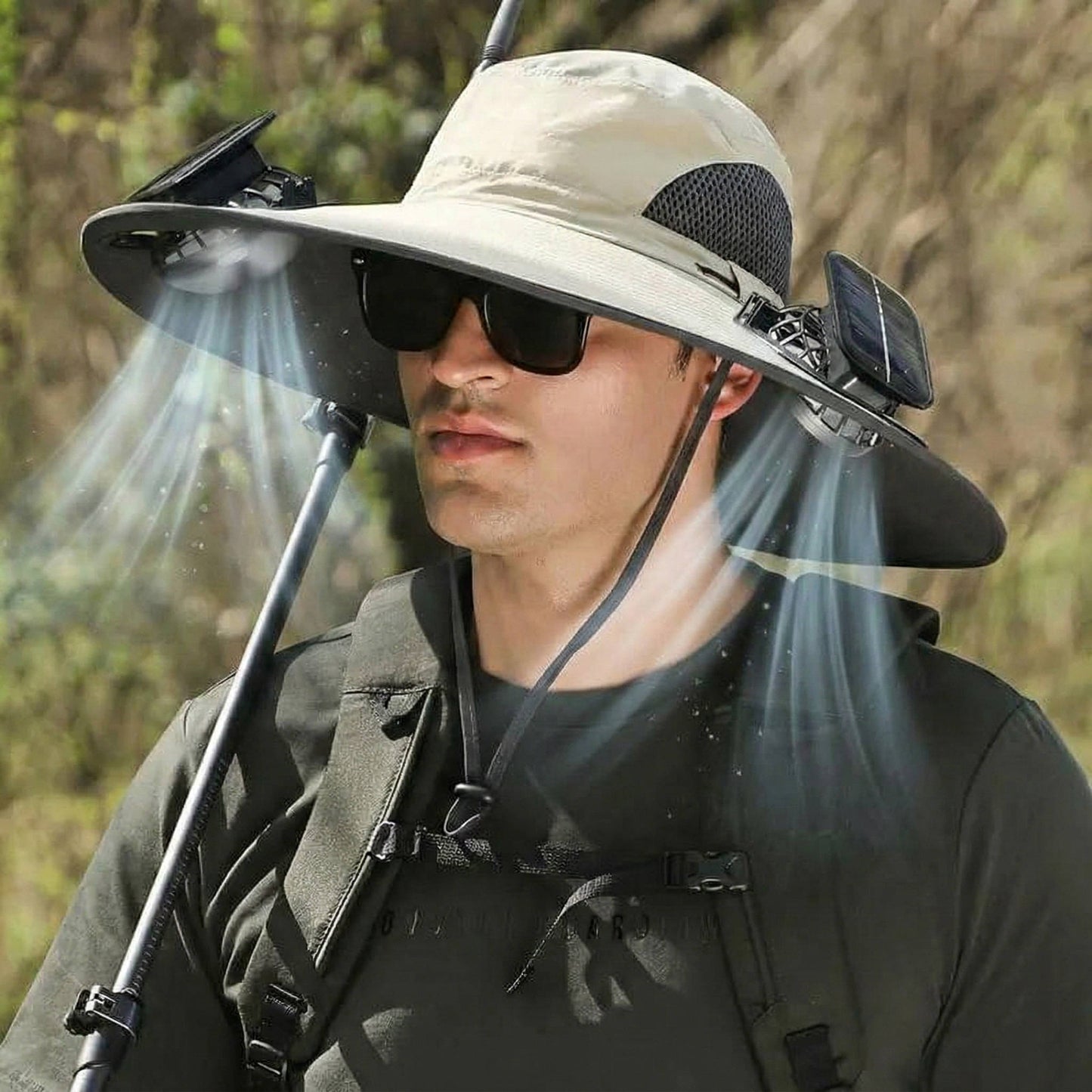 Outdoor Wide Brim Sun Hat with 2 Solar Fans, UV Protection for Men & Women, Cooling Hat for Camping & Hiking