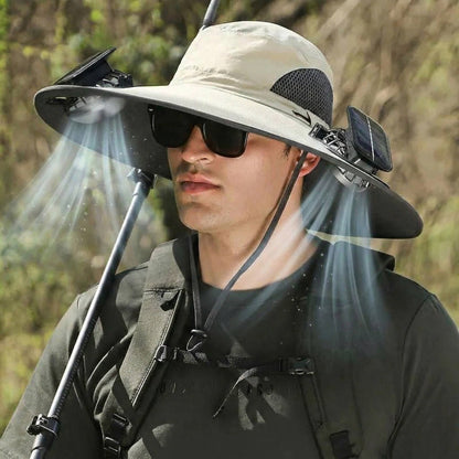 Outdoor Wide Brim Sun Hat with 2 Solar Fans, UV Protection for Men & Women, Cooling Hat for Camping & Hiking