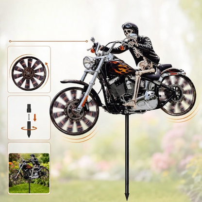 Motorrad-Windrad mit Skelett-Fahrer für Garten -    Zorenza