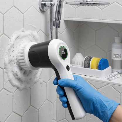 Cordless Electric Spin Scrubber with 2 Speeds & Battery Display, 6 Head Cleaning Brush for Bathroom, Sink & Window