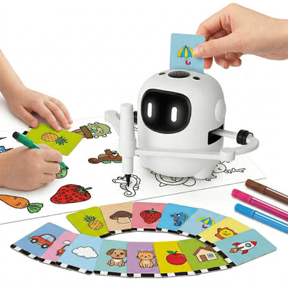 Kids Drawing Robot with 150 Cards, Voice Interactive Educational Art Toy for Ages 3-8