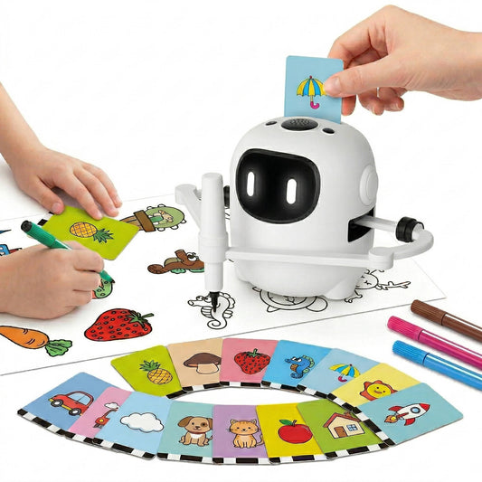 Kids Drawing Robot with 150 Cards, Voice Interactive Educational Art Toy for Ages 3-8