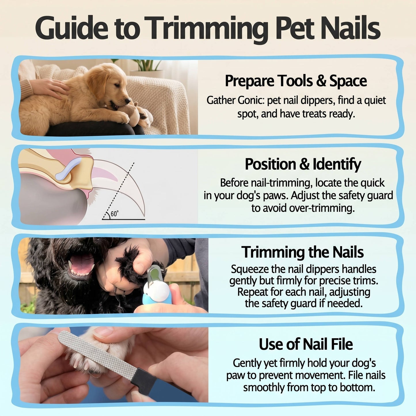 Pet Nail Clippers for Dogs & Cats – Stainless Steel Blades with Safety Guard, Non-Slip Handle & Built-In Nail File
