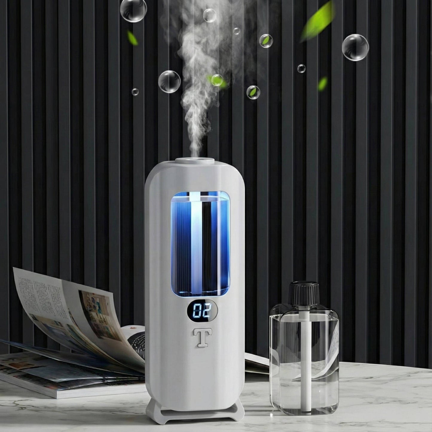 Air Humidifier and Aromatherapy Diffuser with Digital Display and Colored LED Lights