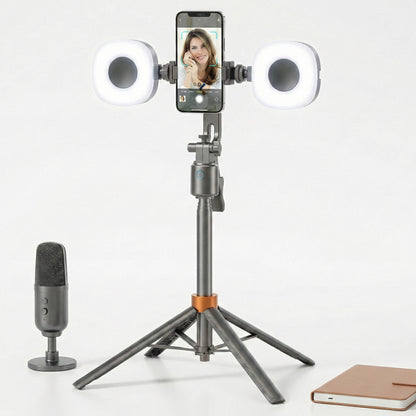 360° Smart Face Tracking Tripod with Dual Fill Lights, Rechargeable Selfie Stick Tripod for Vlogging & Live Streaming, Auto Tracking Phone Holder