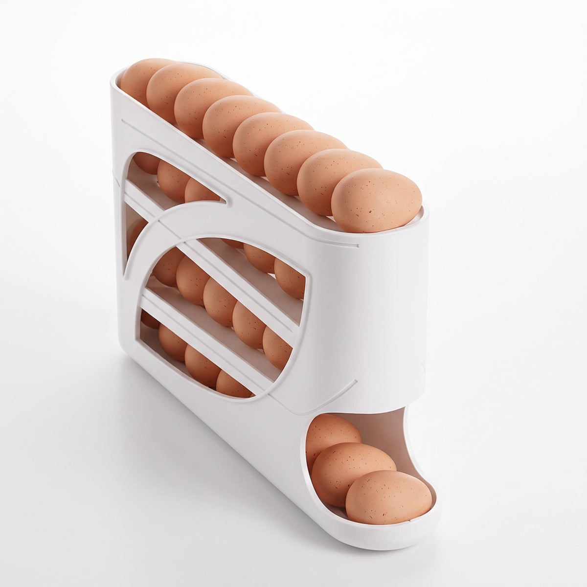 Large Capacity Egg Organizer, Stackable Rolling Storage Tray for Refrigerator, Kitchen Fridge Side Door Space Saving Rack