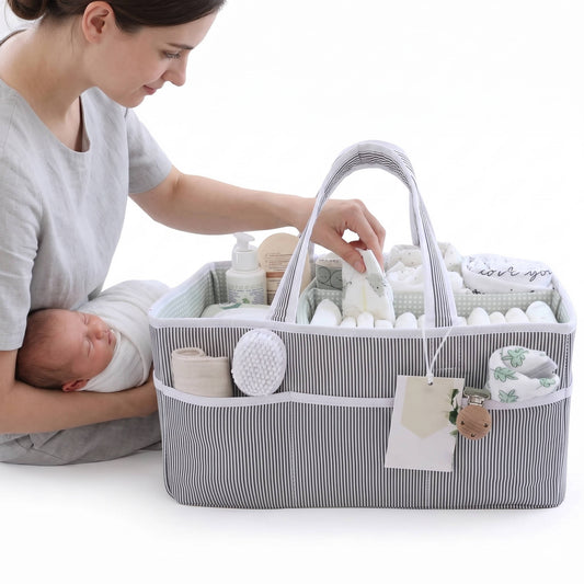 Large Baby Diaper Caddy Organizer Tote Bag, Nursery Storage Basket & Portable Car Caddy For Newborn