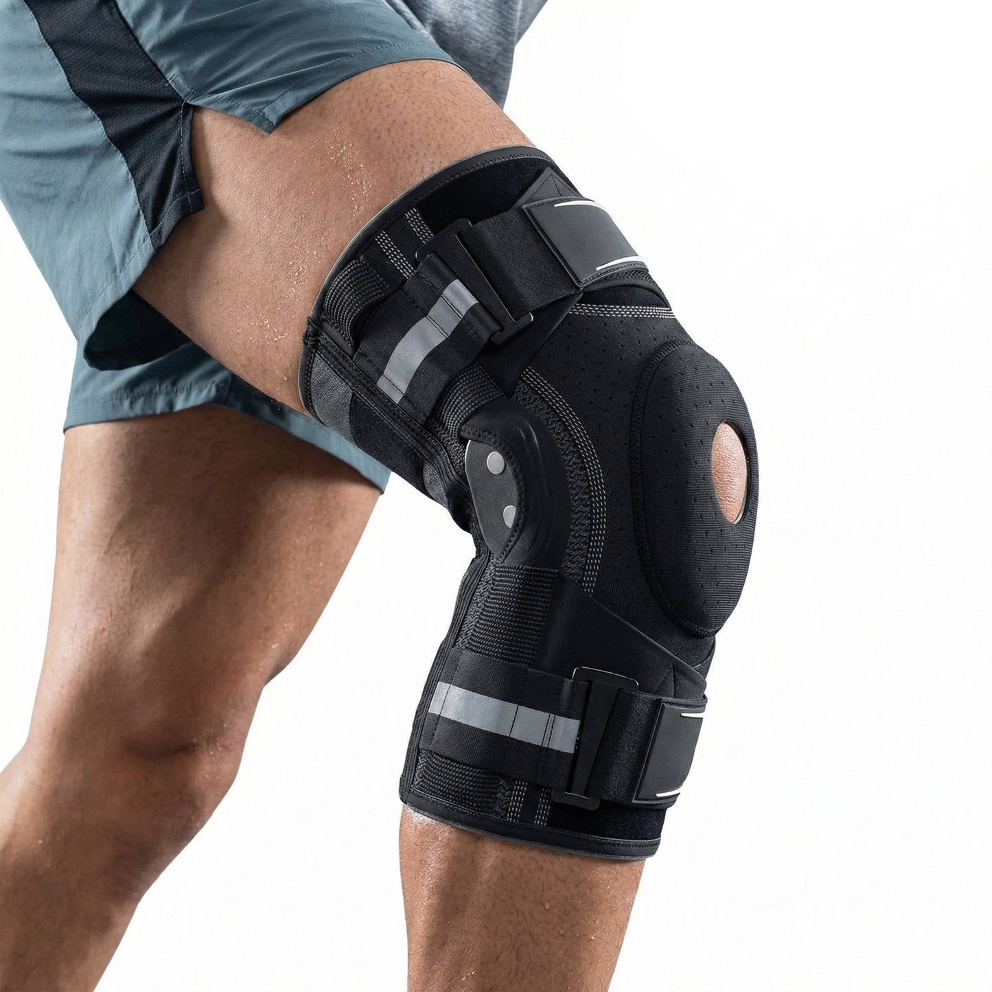 Professional Sports Knee Brace, Compression Sleeve with Side Stabilizers, Support for Running & Basketball