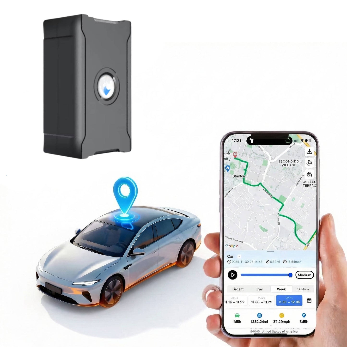 Hidden Wireless GPS Tracker, Global Real Time Car Locator with IoT SIM, Vibration Alarm & Geo Fence, Long Life Anti Theft Device