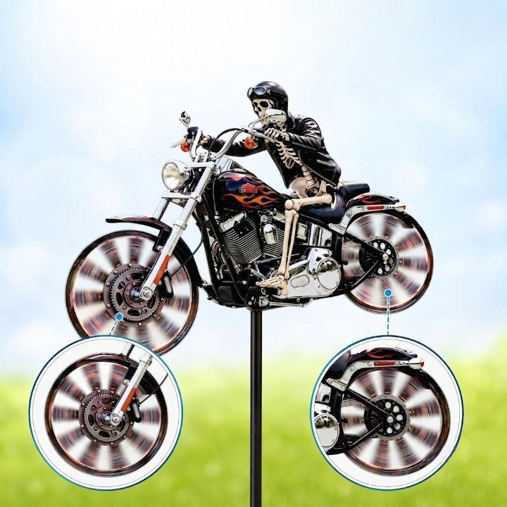 Motorrad-Windrad mit Skelett-Fahrer für Garten -    Zorenza