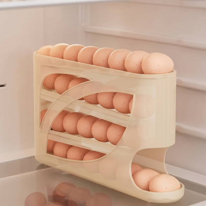 Large Capacity Egg Organizer, Stackable Rolling Storage Tray for Refrigerator, Kitchen Fridge Side Door Space Saving Rack