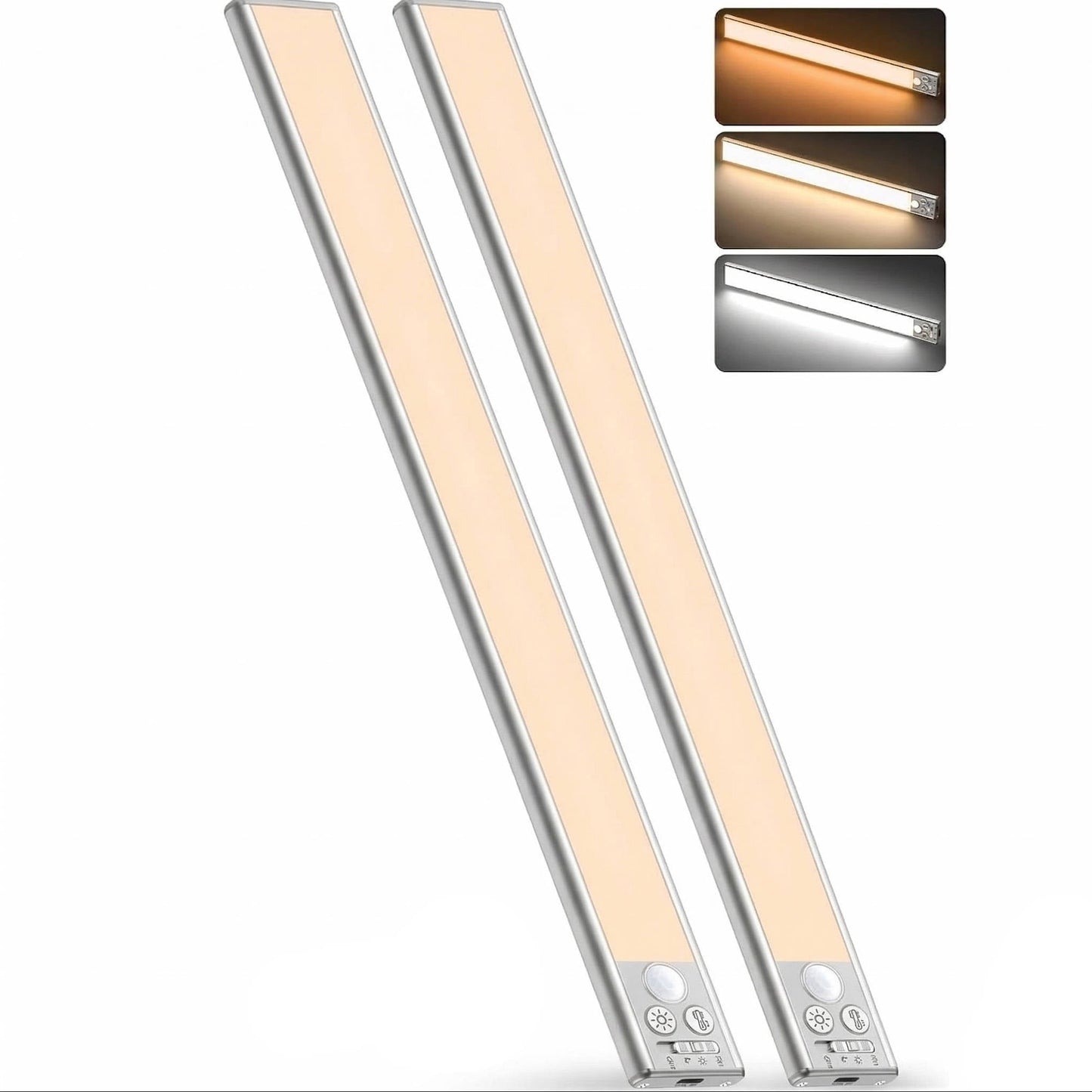 Motion Sensor Under Cabinet Lights, Rechargeable Magnetic Closet Lighting, 3 Colors, 2 Pack
