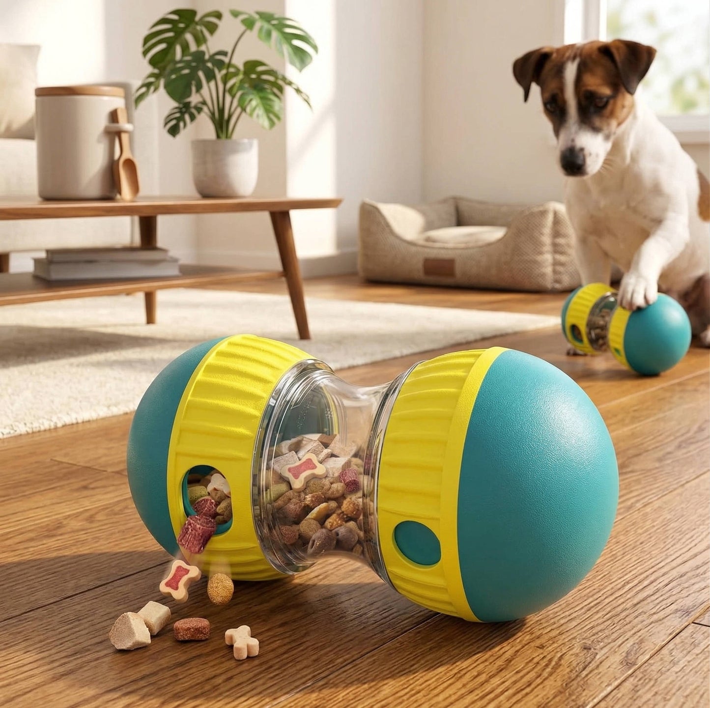 Adjustable Treat Dispensing Dog Toy, Puzzle & Enrichment, Tough Slow Feeder, Food Dispenser, Interactive Chase Toys for Small to Large Dogs