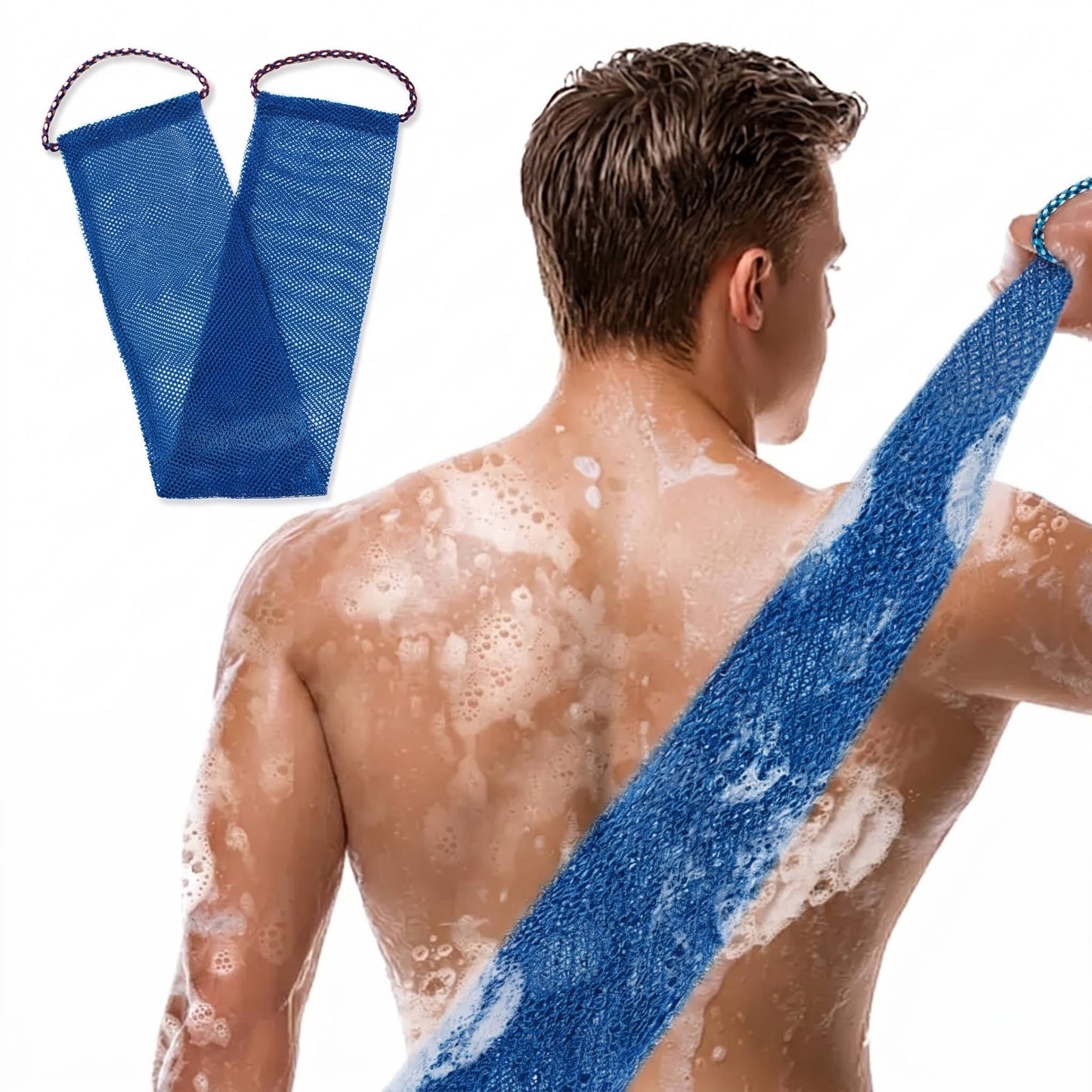 Exfoliating Shower Net Sponge with Drawstring, Body Scrubber for Bath and Back Cleaning