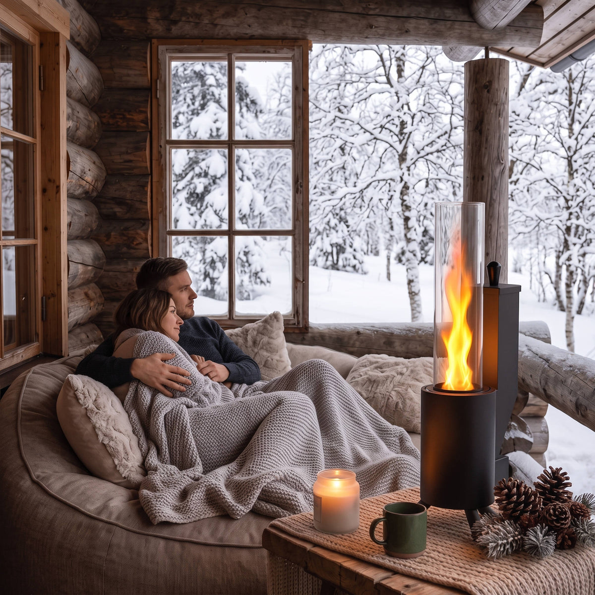 Tabletop Wood Pellet Heater, Glass Tube Portable Patio Heater, Modern Outdoor Heating for Tabletops