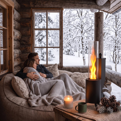 Tabletop Wood Pellet Heater, Glass Tube Portable Patio Heater, Modern Outdoor Heating for Tabletops