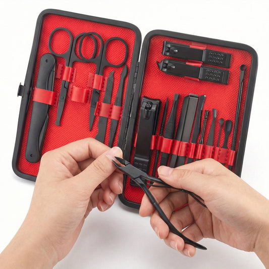 Complete 24 Piece Professional Nail Clipper Kit, Stainless Steel Manicure & Pedicure Tool Set with Travel Wallet