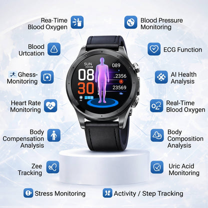 Glucose Wellness Tracker Watch with AMOLED Display and Activity Tracking