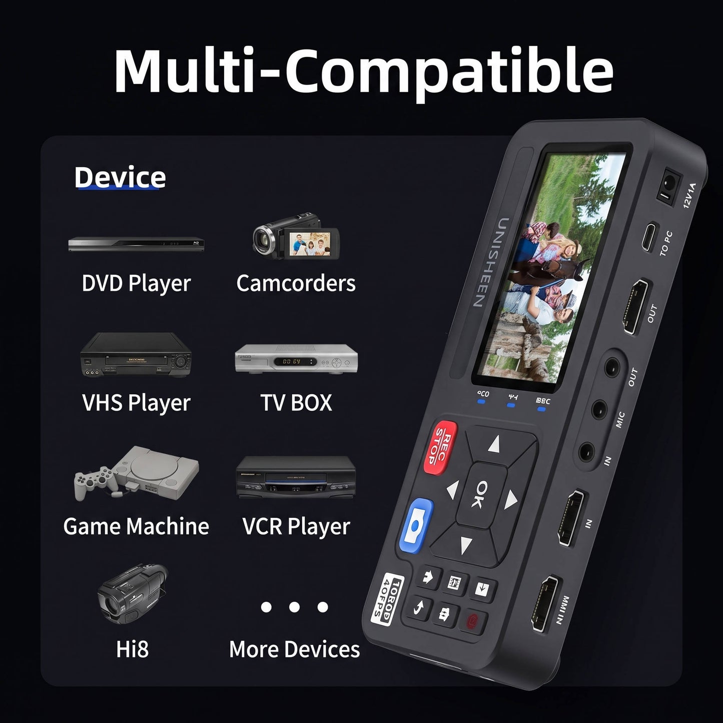 VHS to Digital Converter, 3 Inch Display AV & HDMI Video Capture Device, VCR to Digital Recorder