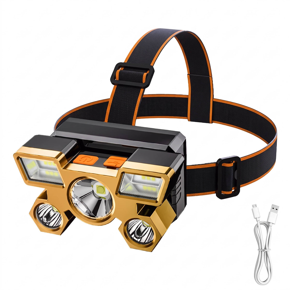 Rechargeable Headlamp, 5 LED Headlight with Portable Working Light for Fishing, Camping & Travel