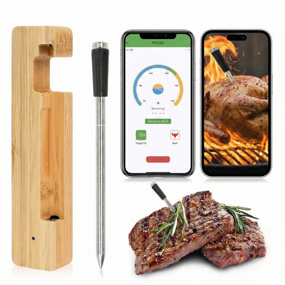 Wireless Meat Thermometer with App Control, Bluetooth 5.2, Long Range, IP68 Waterproof, Probe for BBQ Smoker Grill Oven