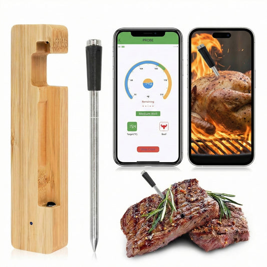 Wireless Meat Thermometer with App Control, Bluetooth 5.2, Long Range, IP68 Waterproof, Probe for BBQ Smoker Grill Oven