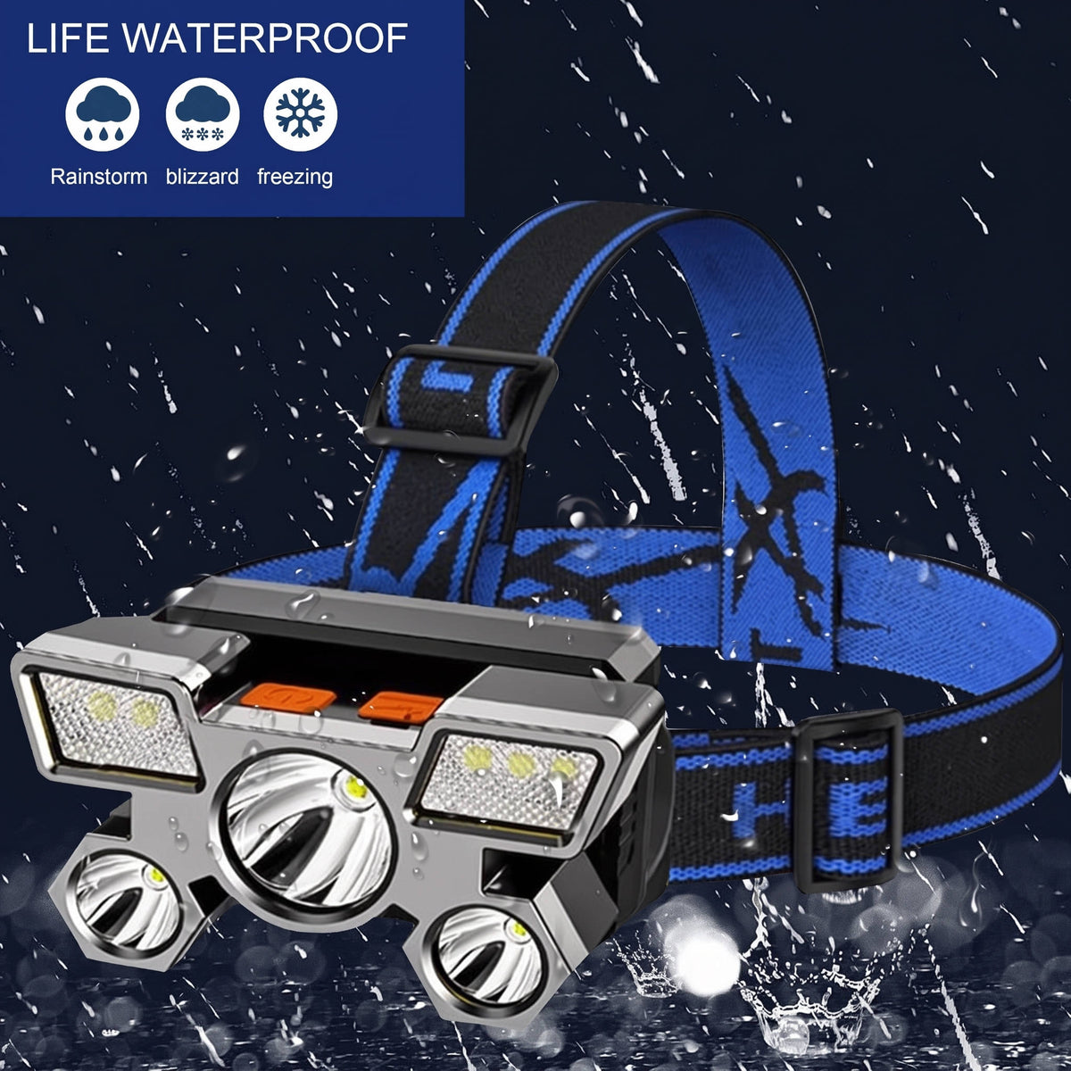 Rechargeable Headlamp, 5 LED Headlight with Portable Working Light for Fishing, Camping & Travel