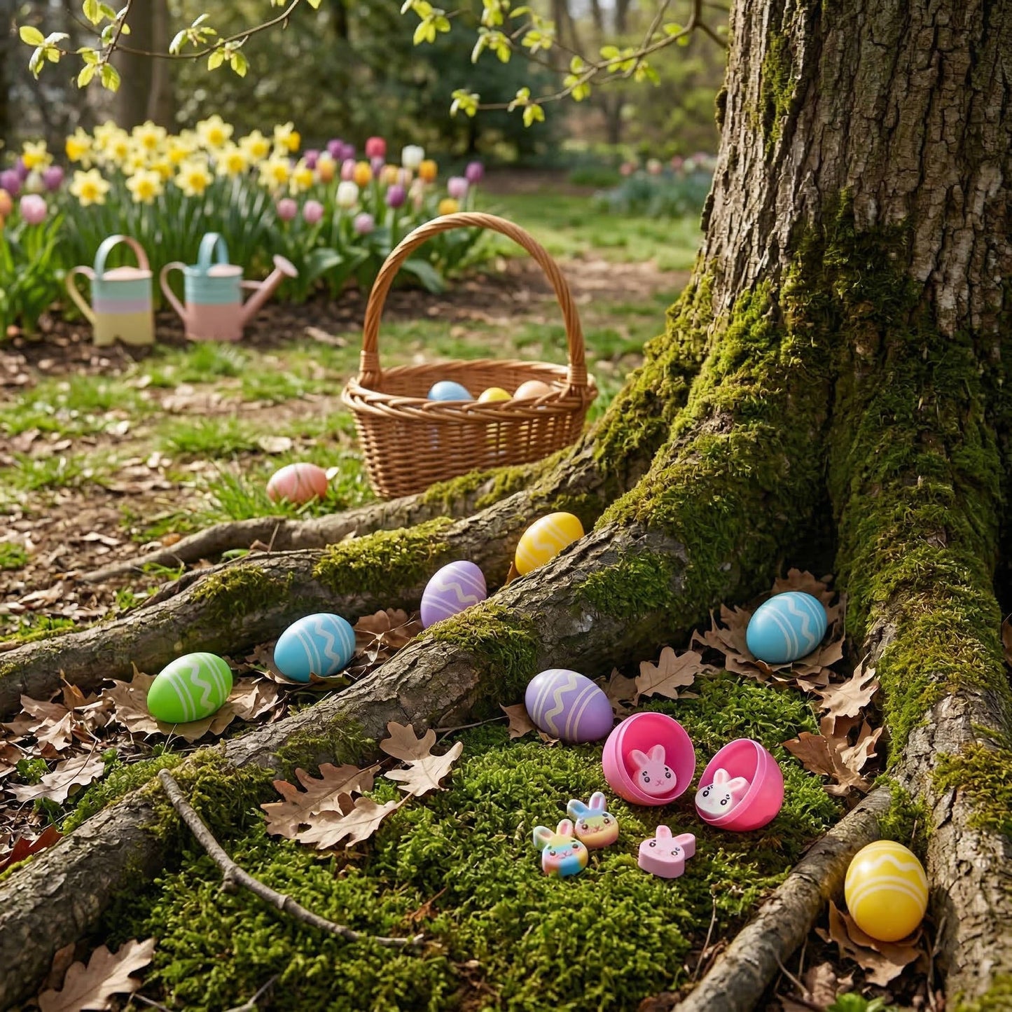 Mini Plastic Easter Eggs with Rubber Erasers 48 Pc Set, Colorful Easter Egg Hunt Fillers for Kids Party Favors