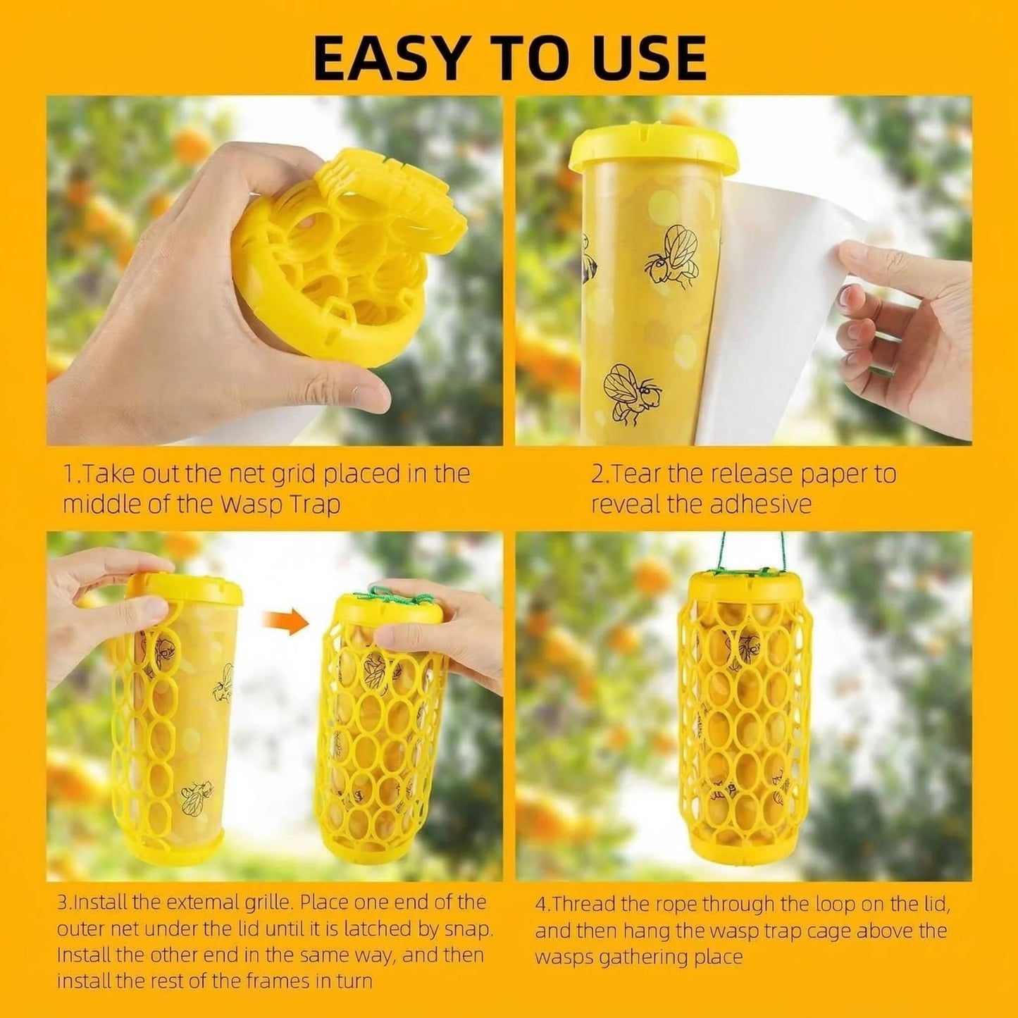 2 Pack Outdoor Wasp Traps, Reusable Hanging Bee & Hornet Catcher for the Garden