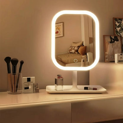 Rechargeable Lighted Vanity Mirror with 360 Rotation and 3 Color Modes for Makeup