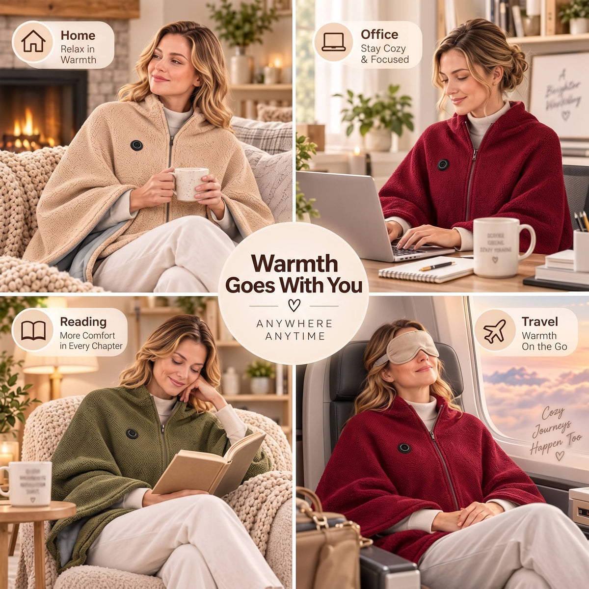 Heated Shawl Wraps for Women, USB Wearable Blanket for Cozy Warmth at Home and Outdoors
