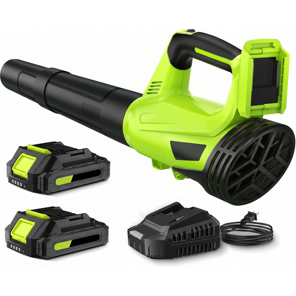 Cordless Leaf Blower, 450 CFM Electric Leaf Blower with 2 Batteries and Charger, 2 Speed Modes for Lawn Patio and Dust Cleaning