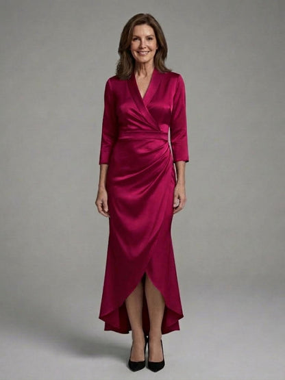 Long Sleeve Midi Dress with Figure Skimming Cut and Fluid Drape