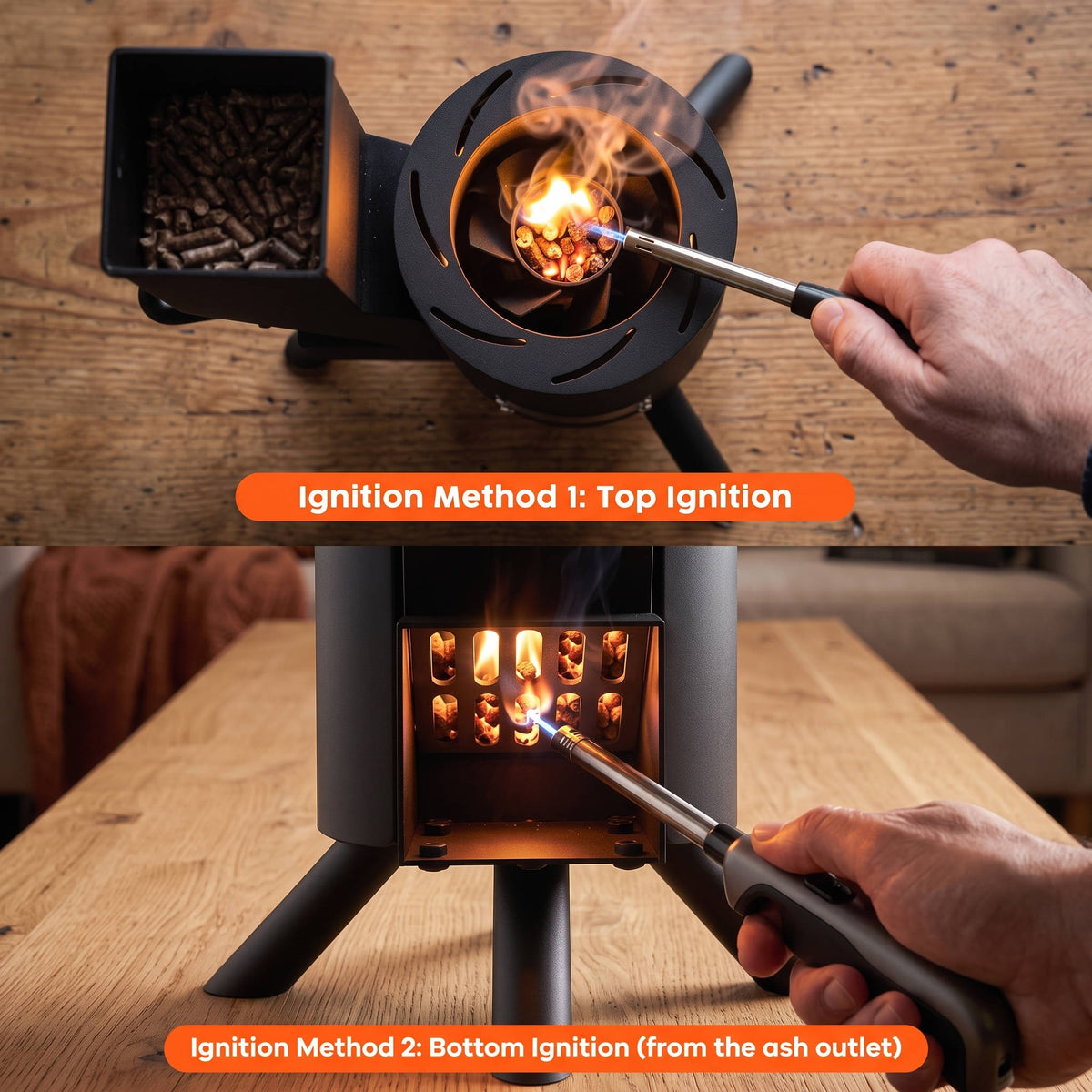 Tabletop Wood Pellet Heater, Glass Tube Portable Patio Heater, Modern Outdoor Heating for Tabletops