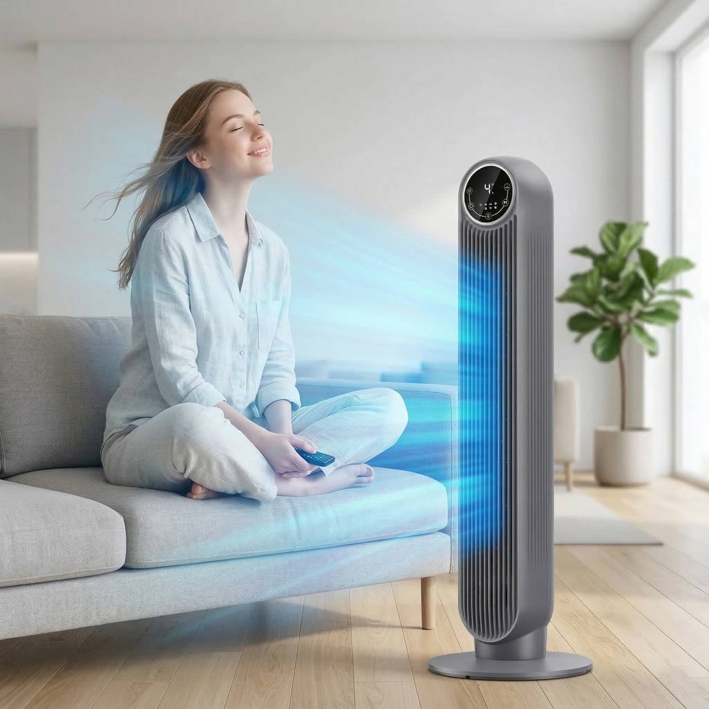 Portable Ac Unit Air Conditioner for Home & Office, Bladeless Air Cooler Tower Fan, Ultra Quiet, 8 Speeds, 4 Modes